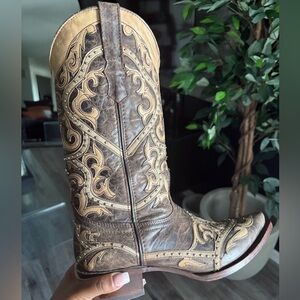 Super Cute Brown and Tan Embroidered Western Boot